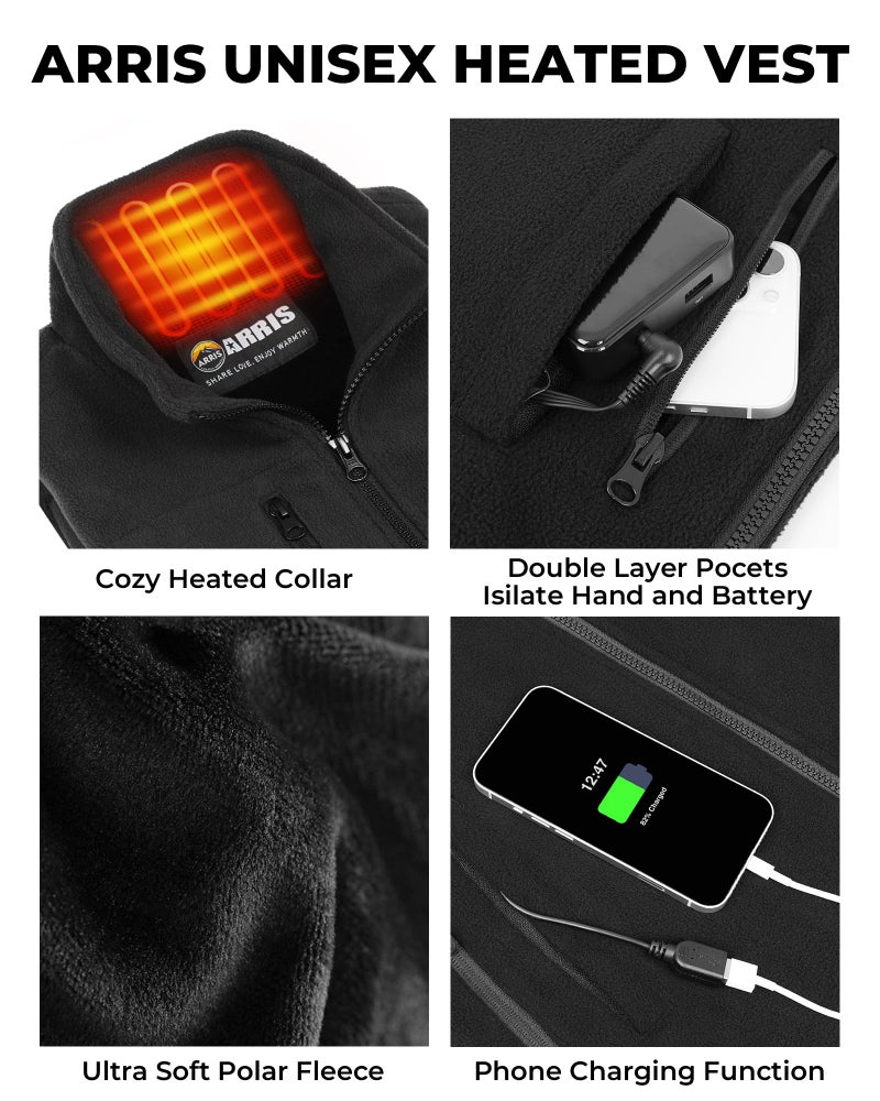 ARRIS Fleece Heated Vest for Men with Battery Pack Included, Size Adjustable 8 Heating Zones Heating Clothing for Hunting - Image 4